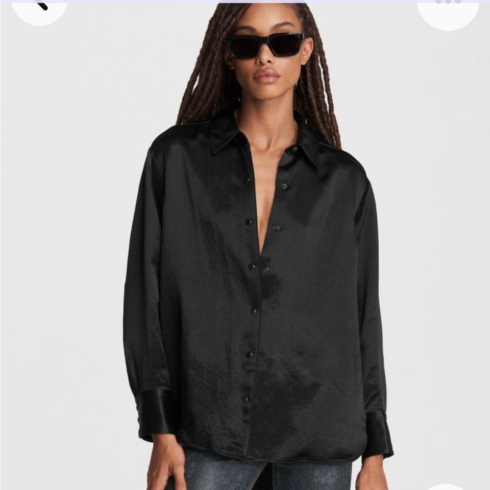 Rag & Bone Elias Satin Black Blouse S